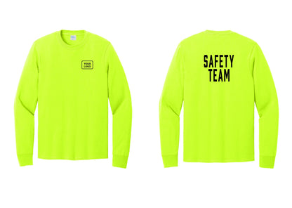 NYC Factory Custom Logo Safety Team Cotton Long Sleeve T-Shirt (Classic) - Your Logo + Back - Safety Green