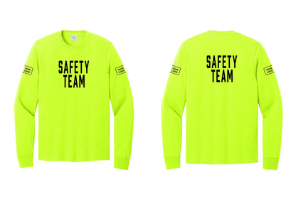 NYC Factory Custom Logo Safety Team Cotton Long Sleeve T-Shirt (Classic) - Front + Back + Your Logo Sleeves - Safety Green