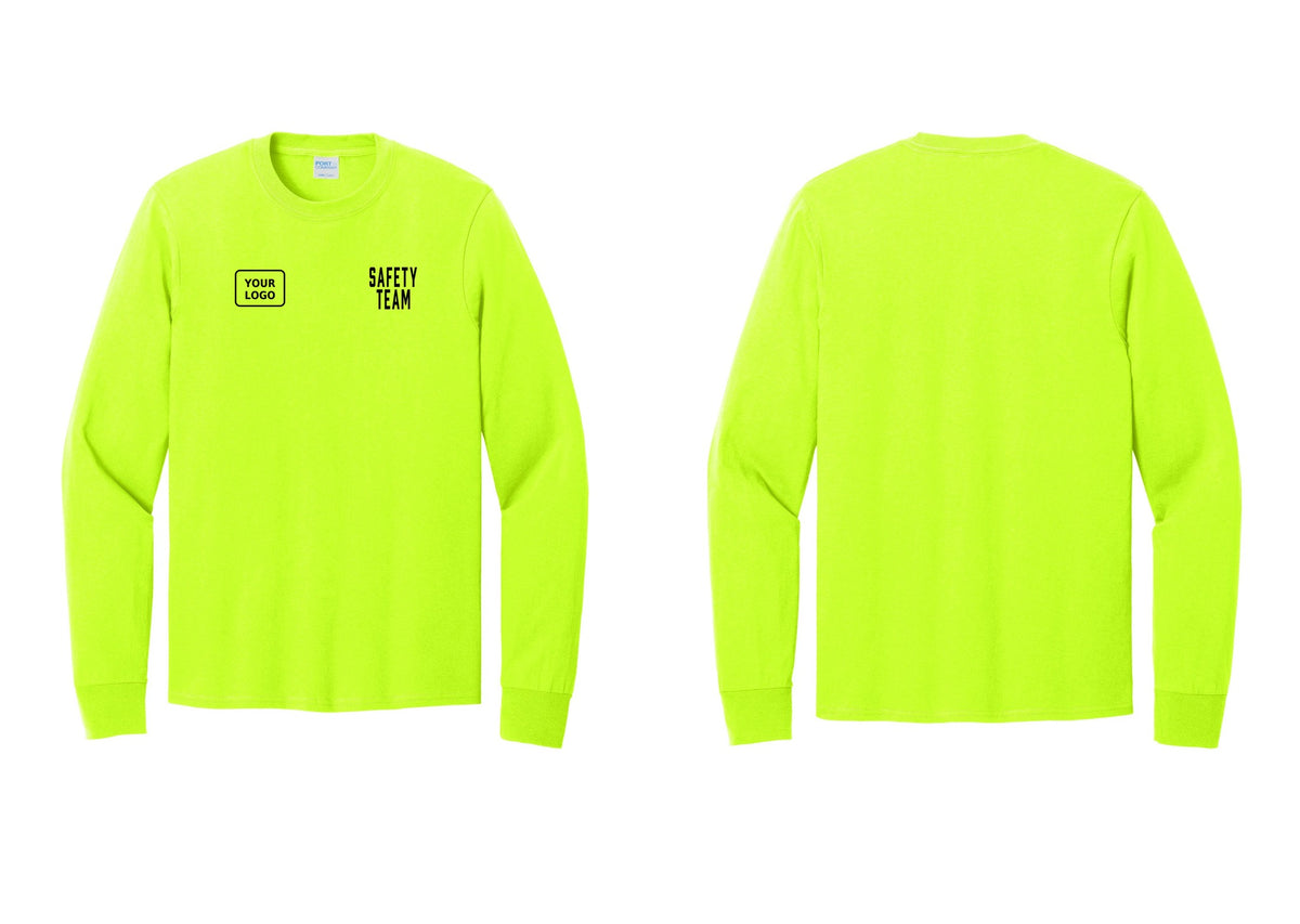 NYC Factory Custom Logo Safety Team Cotton Long Sleeve T-Shirt (Classic) - SAFETY TEAM + Your Logo - Safety Green