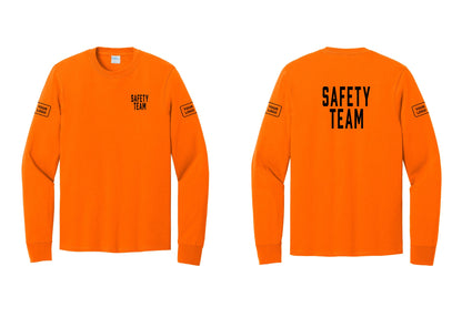 NYC Factory Custom Logo Safety Team Cotton Long Sleeve T-Shirt (Classic) - Chest + Back + Your Logo Sleeves - Safety Orange