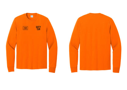 NYC Factory Custom Logo Safety Team Cotton Long Sleeve T-Shirt (Classic) - SAFETY TEAM + Your Logo - Safety Orange