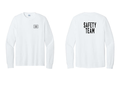 NYC Factory Custom Logo Safety Team Cotton Long Sleeve T-Shirt (Classic) - Your Logo + Back - White
