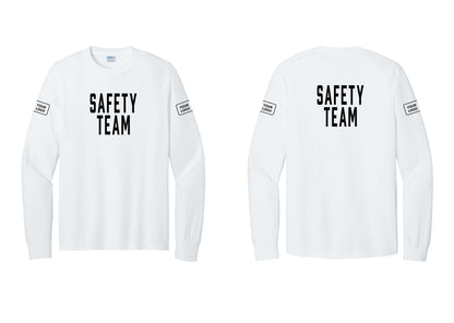 NYC Factory Custom Logo Safety Team Cotton Long Sleeve T-Shirt (Classic) - Front + Back + Your Logo Sleeves - White
