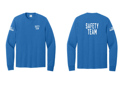 NYC Factory Safety Team Cotton Long Sleeve T-Shirt (Classic) - Chest + Back + US Flag Sleeve - Royal
