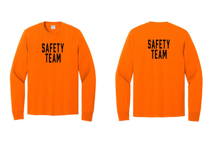 NYC Factory Safety Team Cotton Long Sleeve T-Shirt (Classic) - Front + Back - Safety Orange