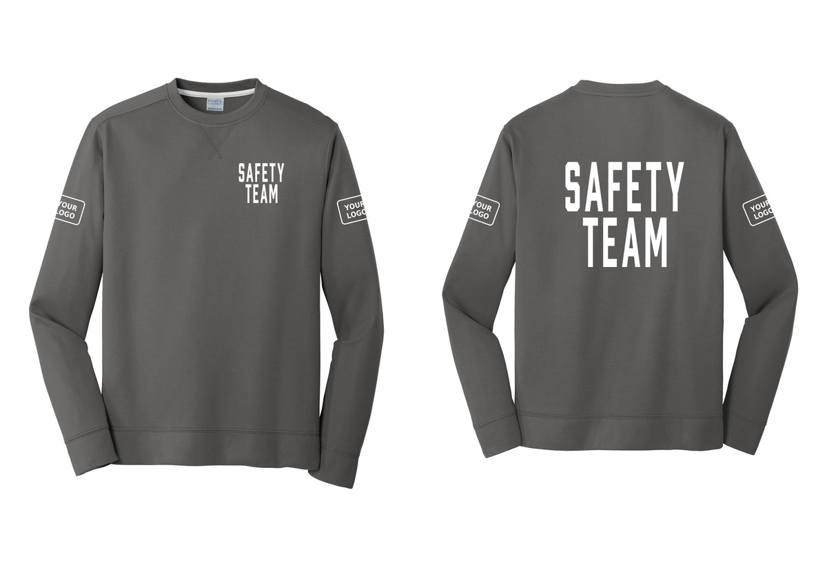 NYC Factory Custom Logo Safety Team Performance Fleece Crewneck Sweatshirt (Classic) - Chest + Back + Your Logo Sleeves - Charcoal