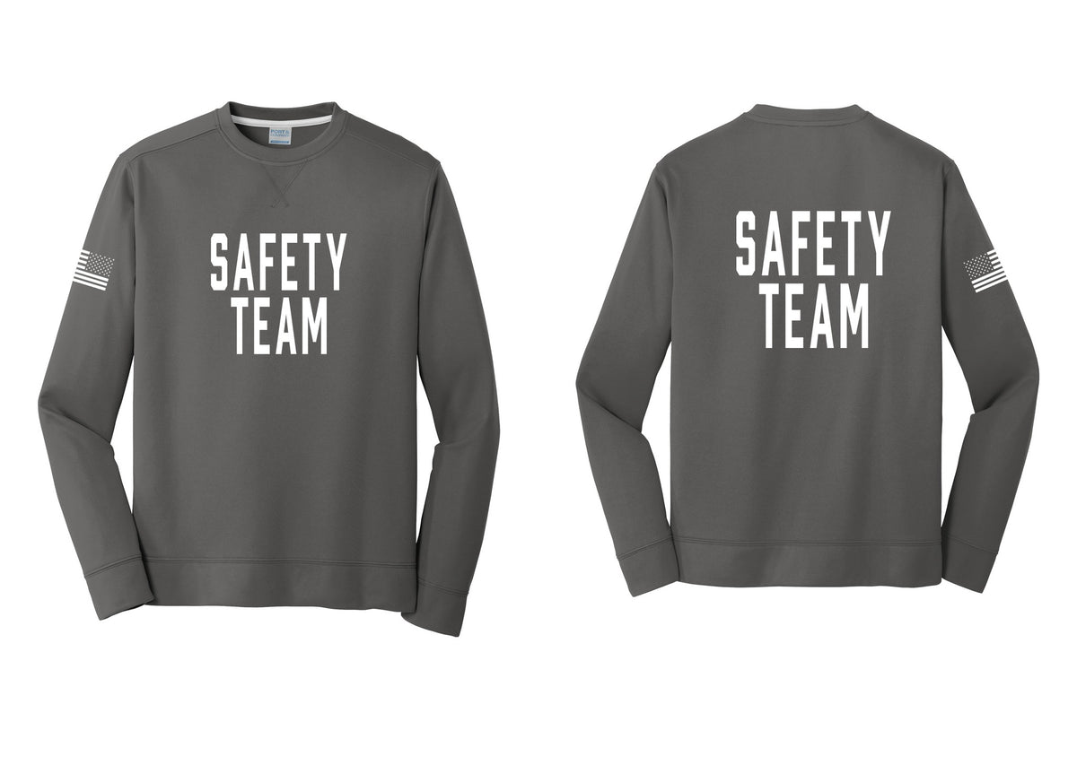 NYC Factory Safety Team Performance Fleece Crewneck Sweatshirt (Classic) - Front + Back + US Flag Sleeve - Charcoal