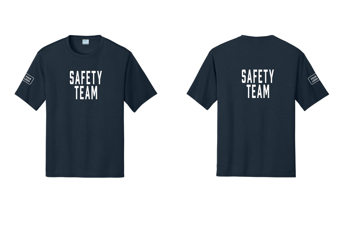 NYC Factory Custom Logo Safety Team Performance T-Shirt (Classic) - Front + Back + Your Logo Sleeve - Navy