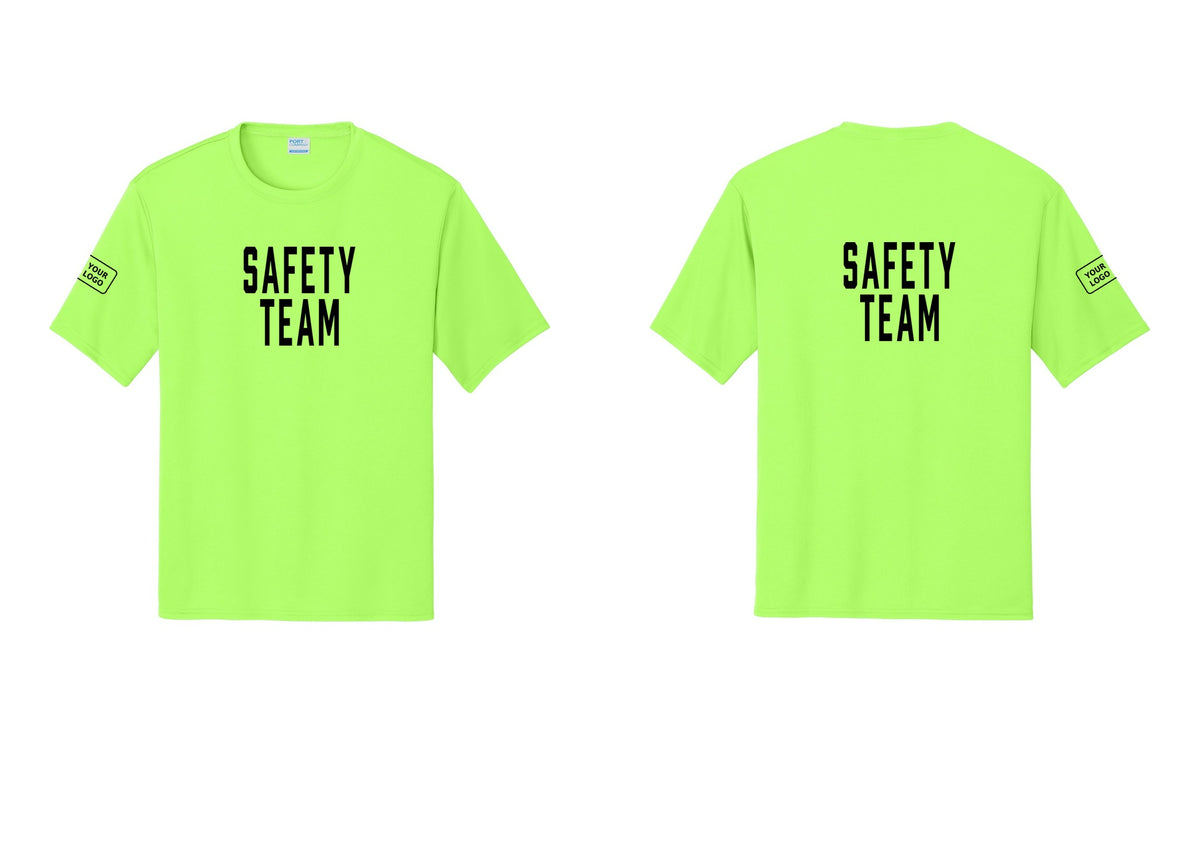 NYC Factory Custom Logo Safety Team Performance T-Shirt (Classic) - Front + Back + Your Logo Sleeve - Neon Green