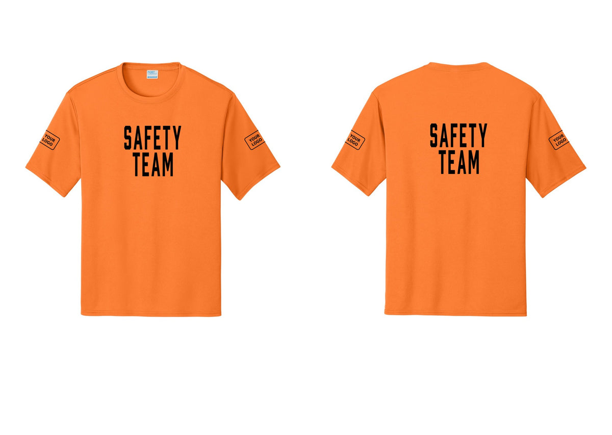 NYC Factory Custom Logo Safety Team Performance T-Shirt (Classic) - Front + Back + Your Logo Sleeves - Neon Orange