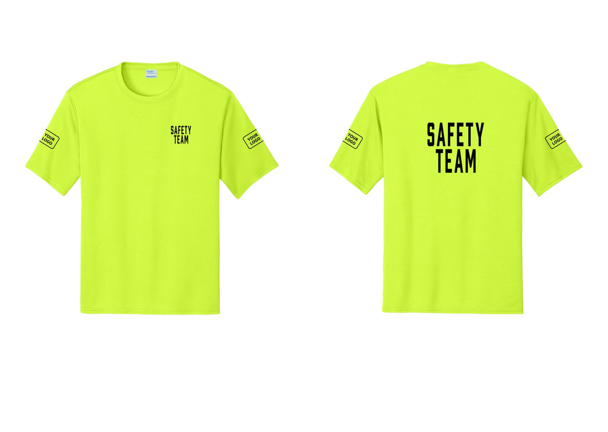 NYC Factory Custom Logo Safety Team Performance T-Shirt (Classic) - Chest + Back + Your Logo Sleeves - Neon Yellow