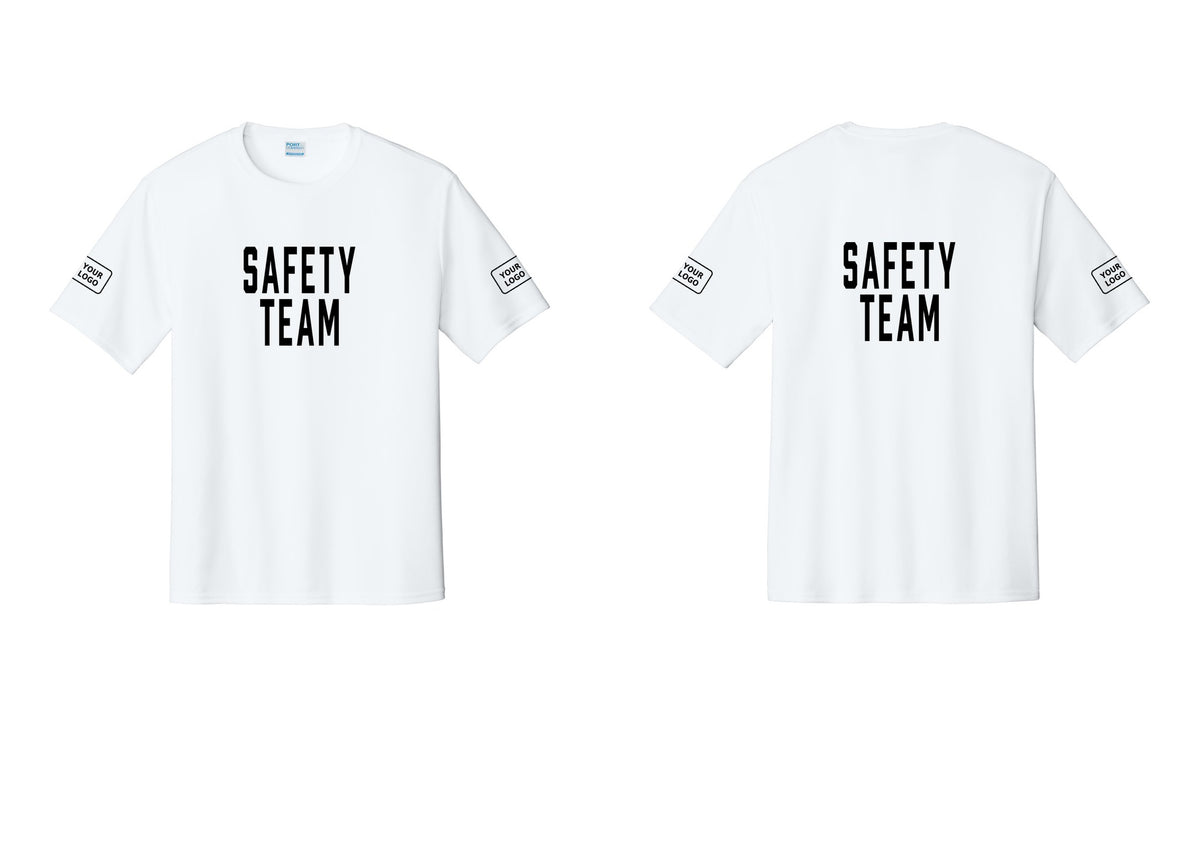 NYC Factory Custom Logo Safety Team Performance T-Shirt (Classic) - Front + Back + Your Logo Sleeves - White