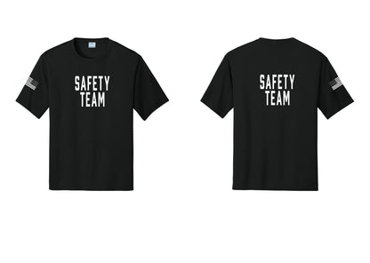 NYC Factory Safety Team Performance T-Shirt (Classic) - Front + Back + US Flag Sleeve - Black