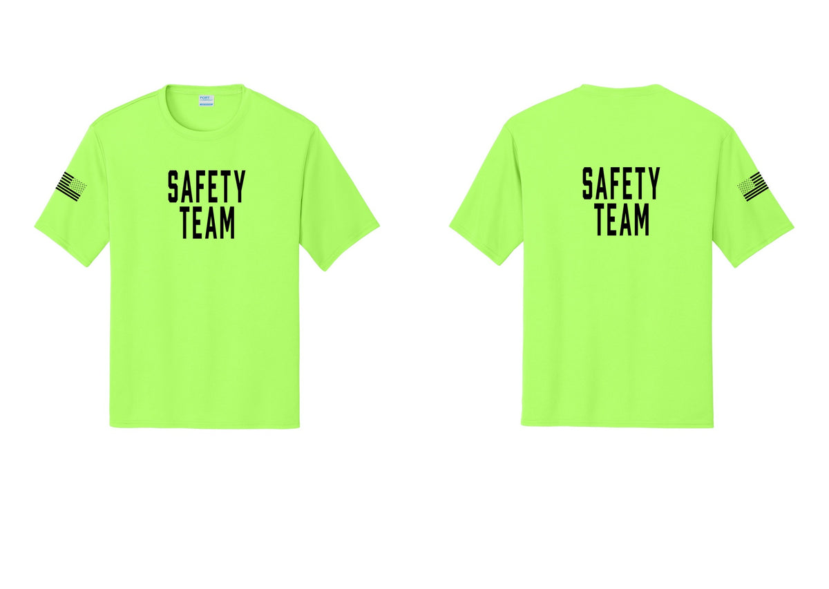 NYC Factory Safety Team Performance T-Shirt (Classic) - Front + Back + US Flag Sleeve - Neon Green