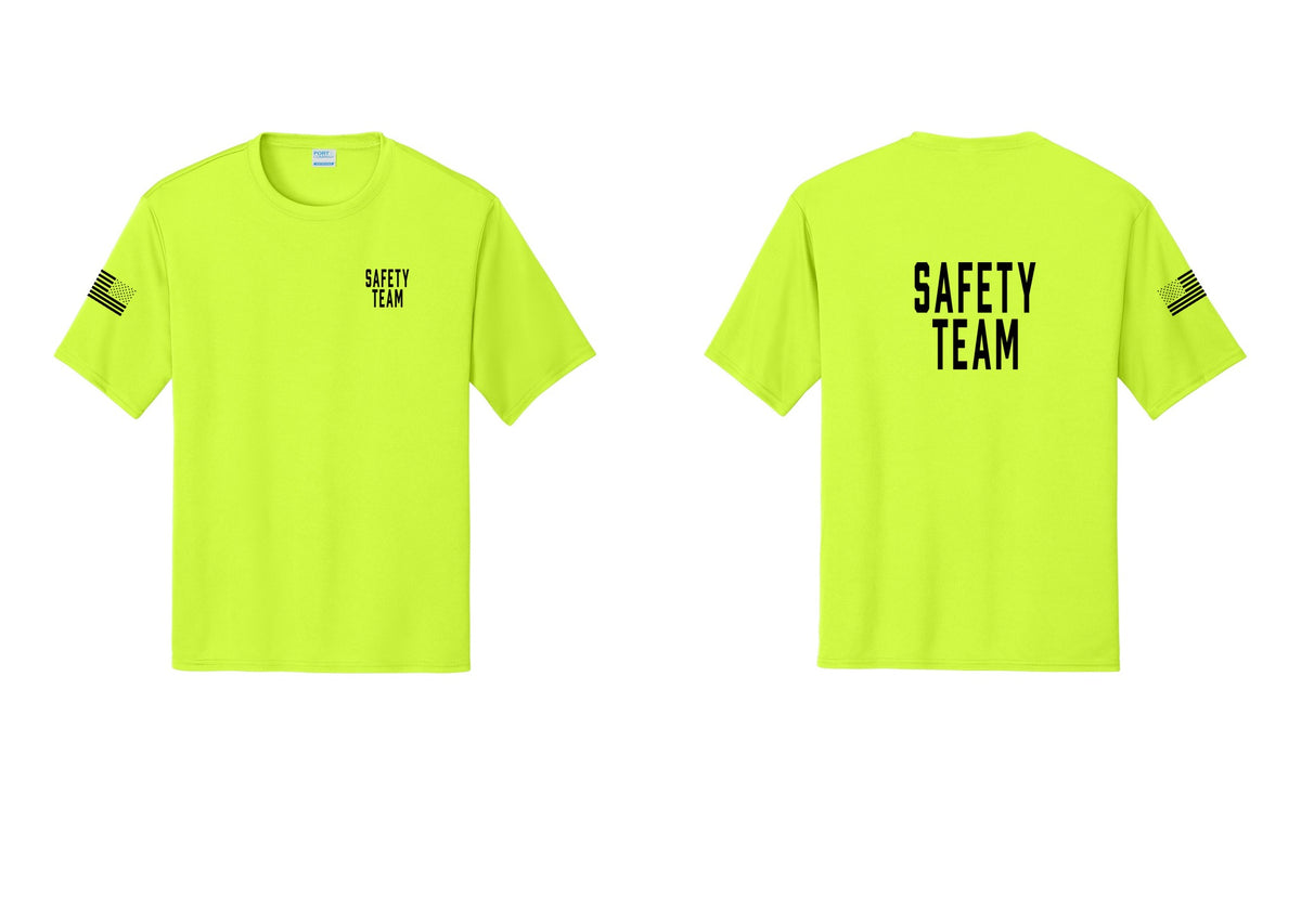 NYC Factory Safety Team Performance T-Shirt (Classic) - Chest + Back + US Flag Sleeve - Neon Yellow