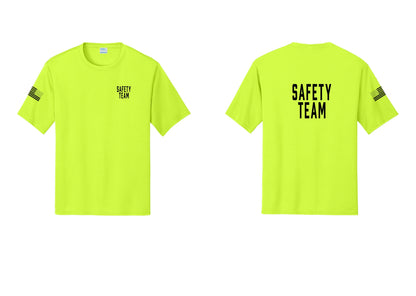 NYC Factory Safety Team Performance T-Shirt (Classic) - Chest + Back + US Flag Sleeve - Neon Yellow