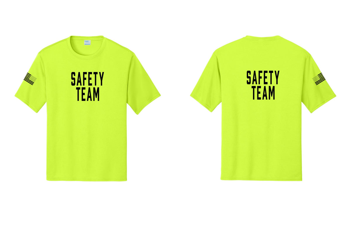 NYC Factory Safety Team Performance T-Shirt (Classic) - Front + Back + US Flag Sleeve - Neon Yellow