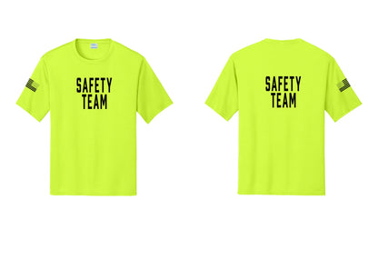 NYC Factory Safety Team Performance T-Shirt (Classic) - Front + Back + US Flag Sleeve - Neon Yellow