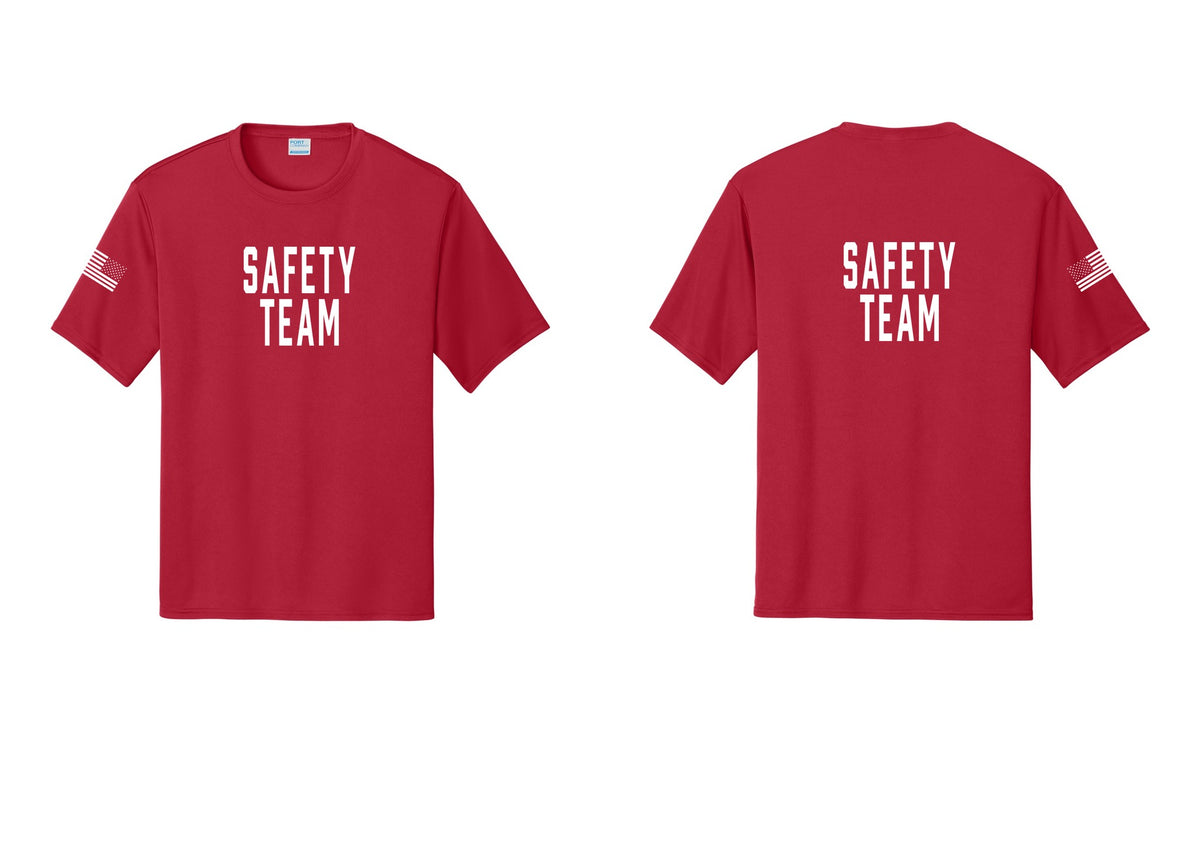 NYC Factory Safety Team Performance T-Shirt (Classic) - Front + Back + US Flag Sleeve - Red