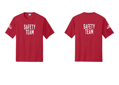 NYC Factory Safety Team Performance T-Shirt (Classic) - Front + Back + US Flag Sleeve - Red