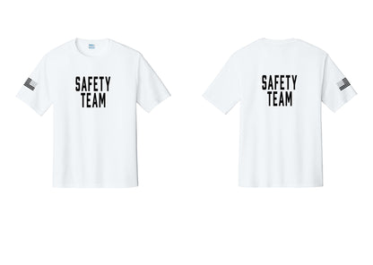 NYC Factory Safety Team Performance T-Shirt (Classic) - Front + Back + US Flag Sleeve - White