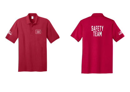 NYC Factory Custom Logo Safety Team Polo Shirt (Classic) - Your Logo + Back + US Flag Sleeve - Red