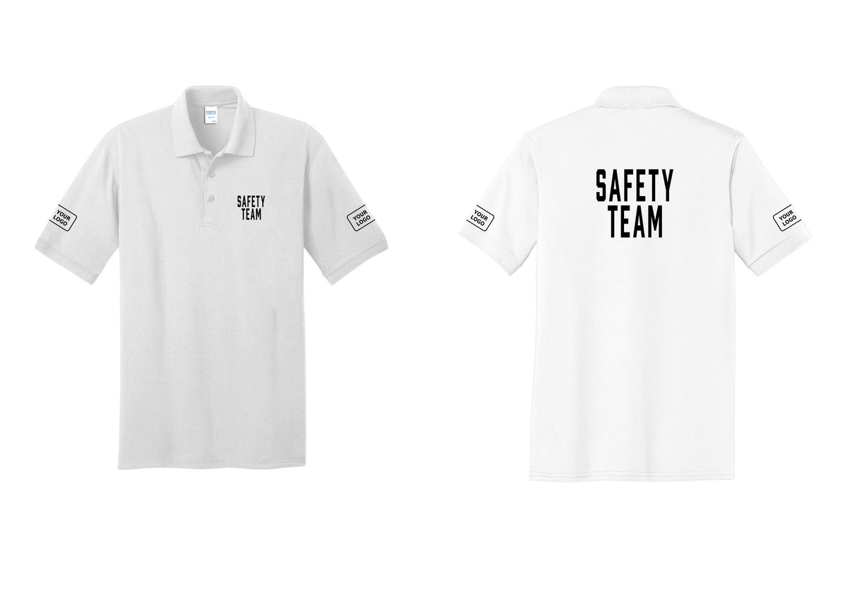 NYC Factory Custom Logo Safety Team Polo Shirt (Classic) - Chest + Back + Your Logo Sleeves - White