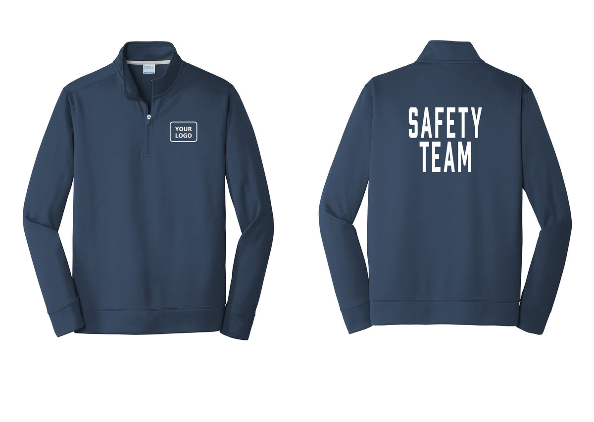 NYC Factory Custom Logo Safety Team Performance Fleece 1/4-Zip Pullover Sweatshirt (Classic) - Your Logo + Back - Navy