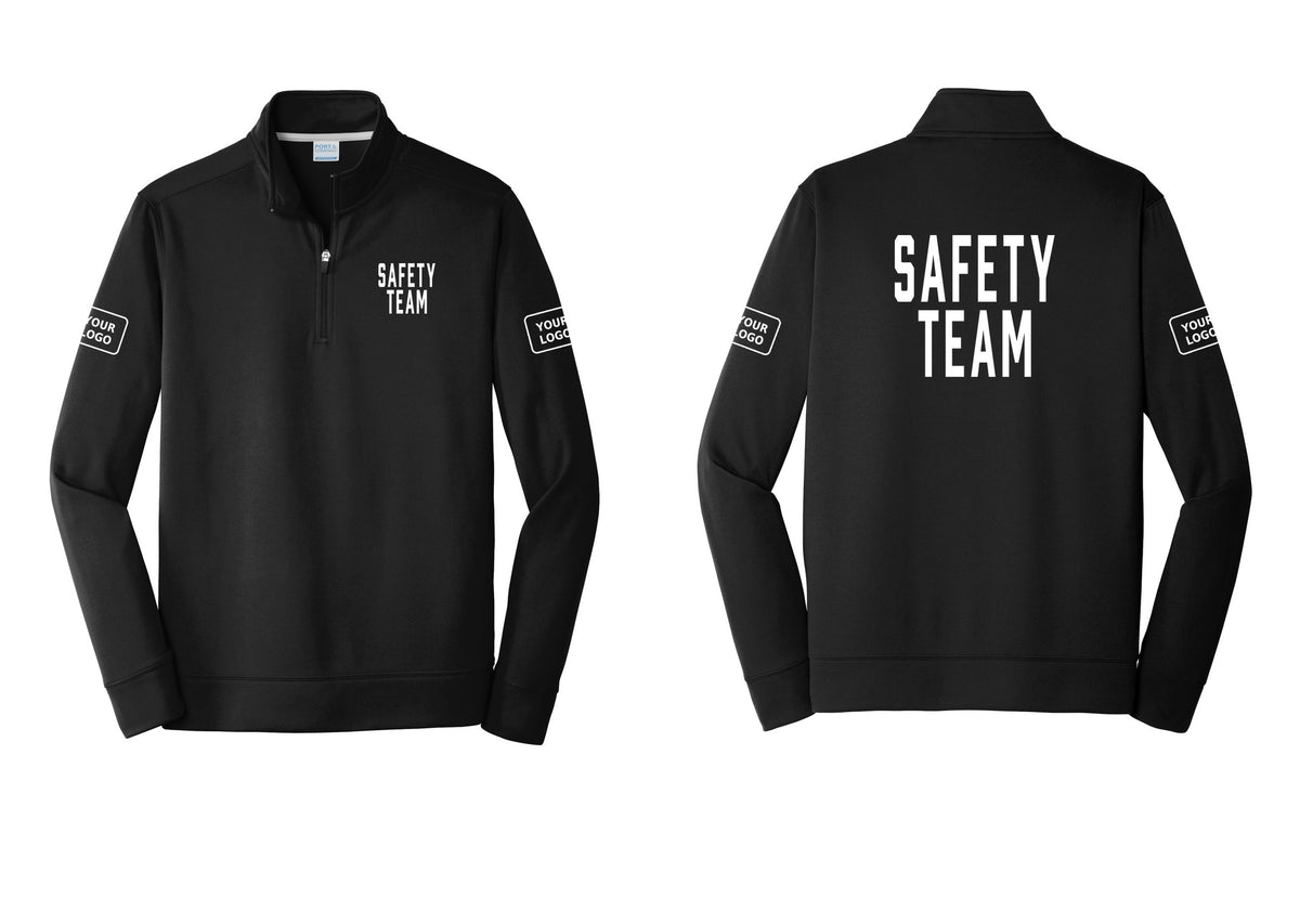 NYC Factory Custom Logo Safety Team Performance Fleece 1/4-Zip Pullover Sweatshirt (Classic) - Chest + Back + Your Logo Sleeves - Black