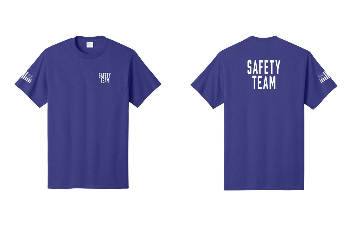 NYC Factory Safety Team T-Shirt for Events, Venues & Volunteers (Classic) - Chest + Back + US Flag Sleeve - Purple
