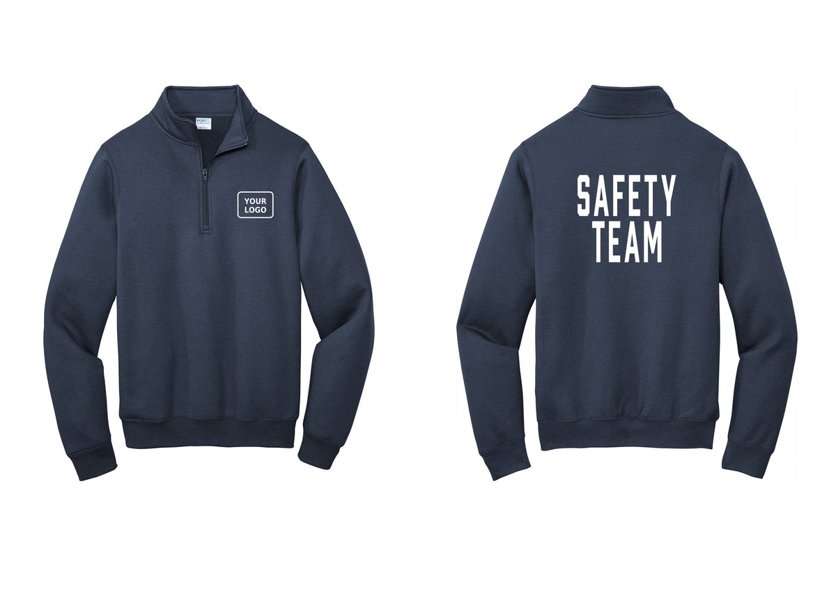 NYC Factory Custom Logo Safety Team Cotton Fleece 1/4-Zip Pullover Sweatshirt (Classic) - Your Logo + Back - Navy