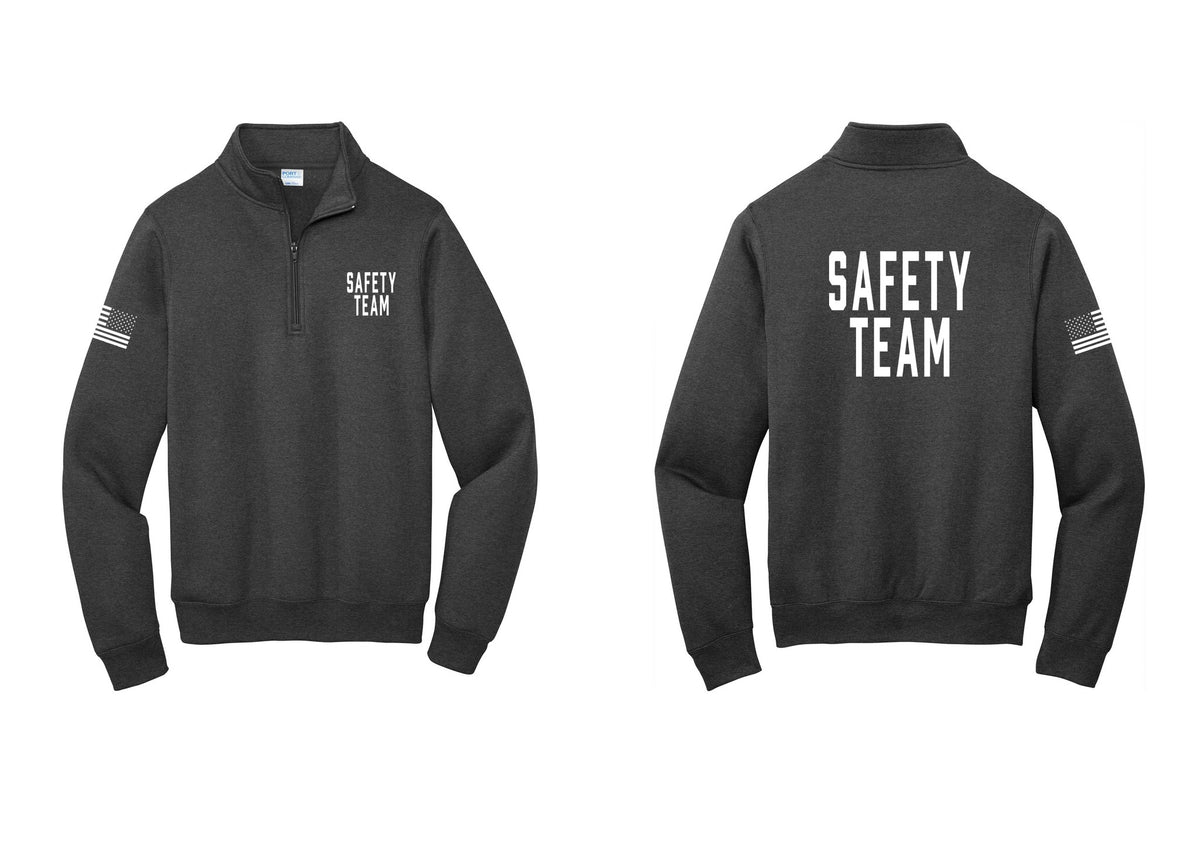 NYC Factory Safety Team Cotton Fleece 1/4-Zip Pullover Sweatshirt (Classic) - Chest + Back + US Flag Sleeve - Dark Heather Grey