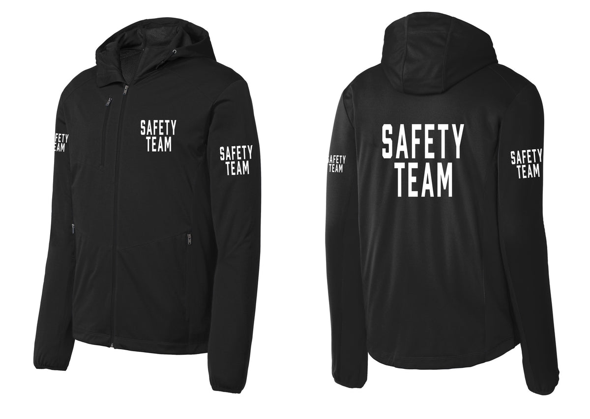 NYC Factory Safety Team Soft Shell Hooded Jacket (Classic) - Chest + Back + Safety Team Sleeves - Deep Black