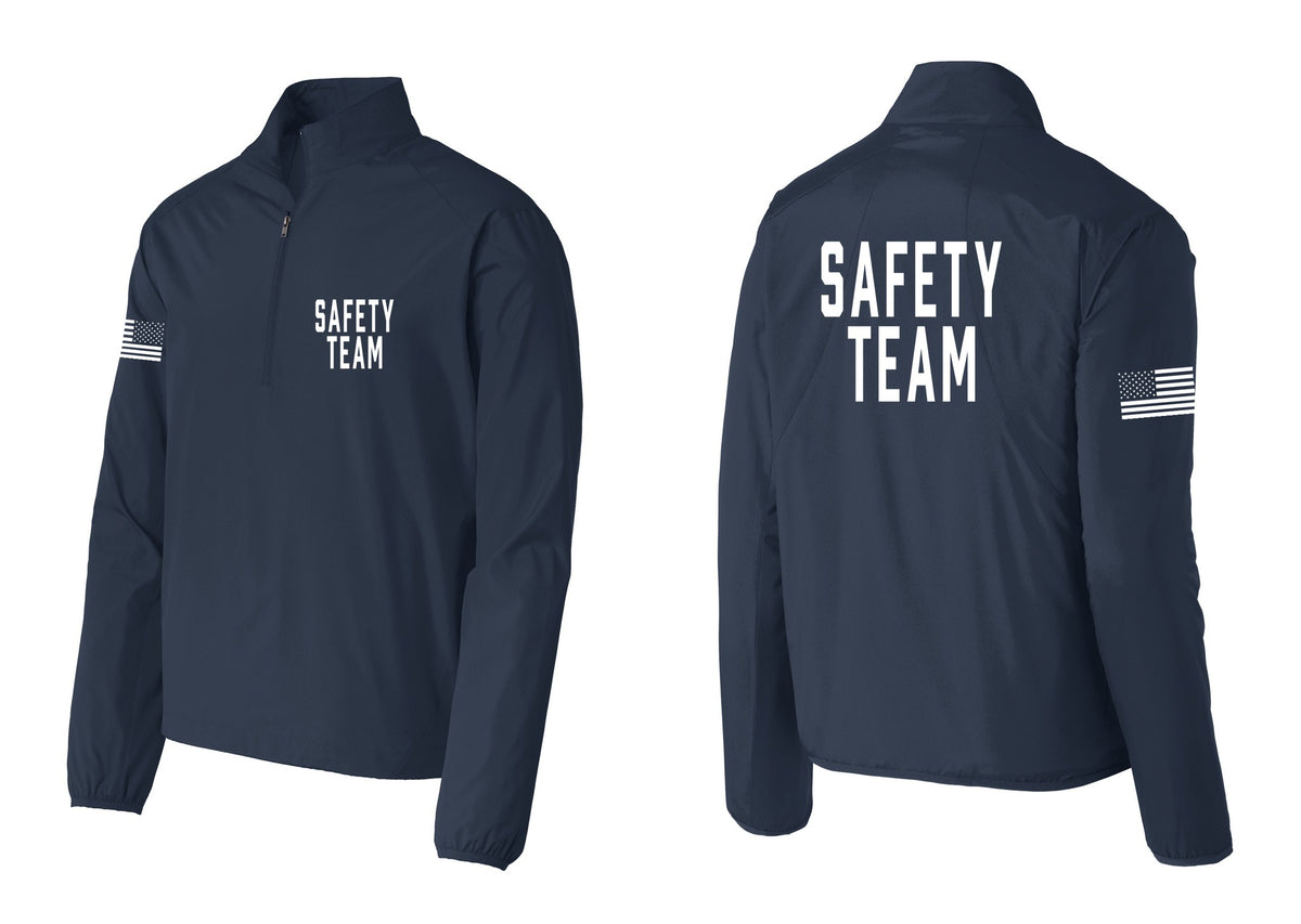 NYC Factory Safety Team Windbreaker 1/2-Zip Pullover (Classic) - Chest + Back + US Flag Sleeve - Dress Blue Navy