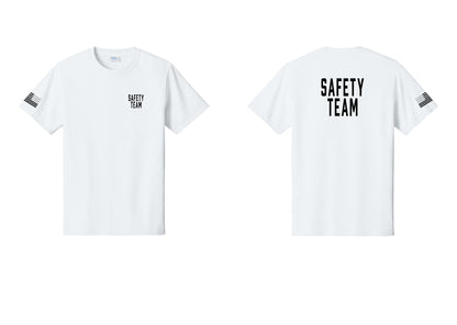 NYC Factory Safety Team T-Shirt for Events, Venues & Volunteers (Classic) - Chest + Back + US Flag Sleeve - White