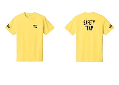 NYC Factory Safety Team T-Shirt for Events, Venues & Volunteers (Classic) - Chest + Back + US Flag Sleeve - Yellow