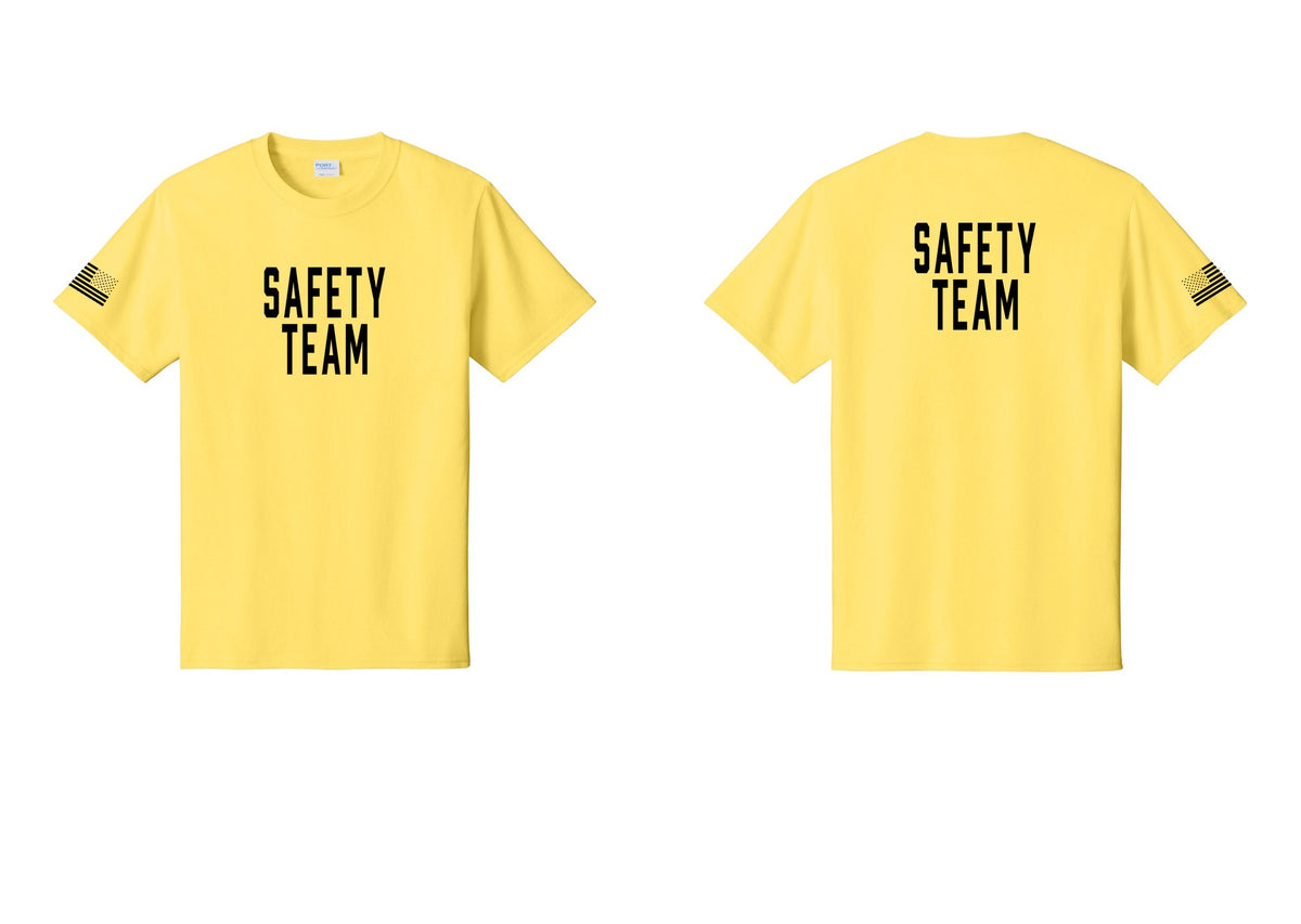 NYC Factory Safety Team T-Shirt for Events, Venues & Volunteers (Classic) - Front + Back + US Flag Sleeve - Yellow