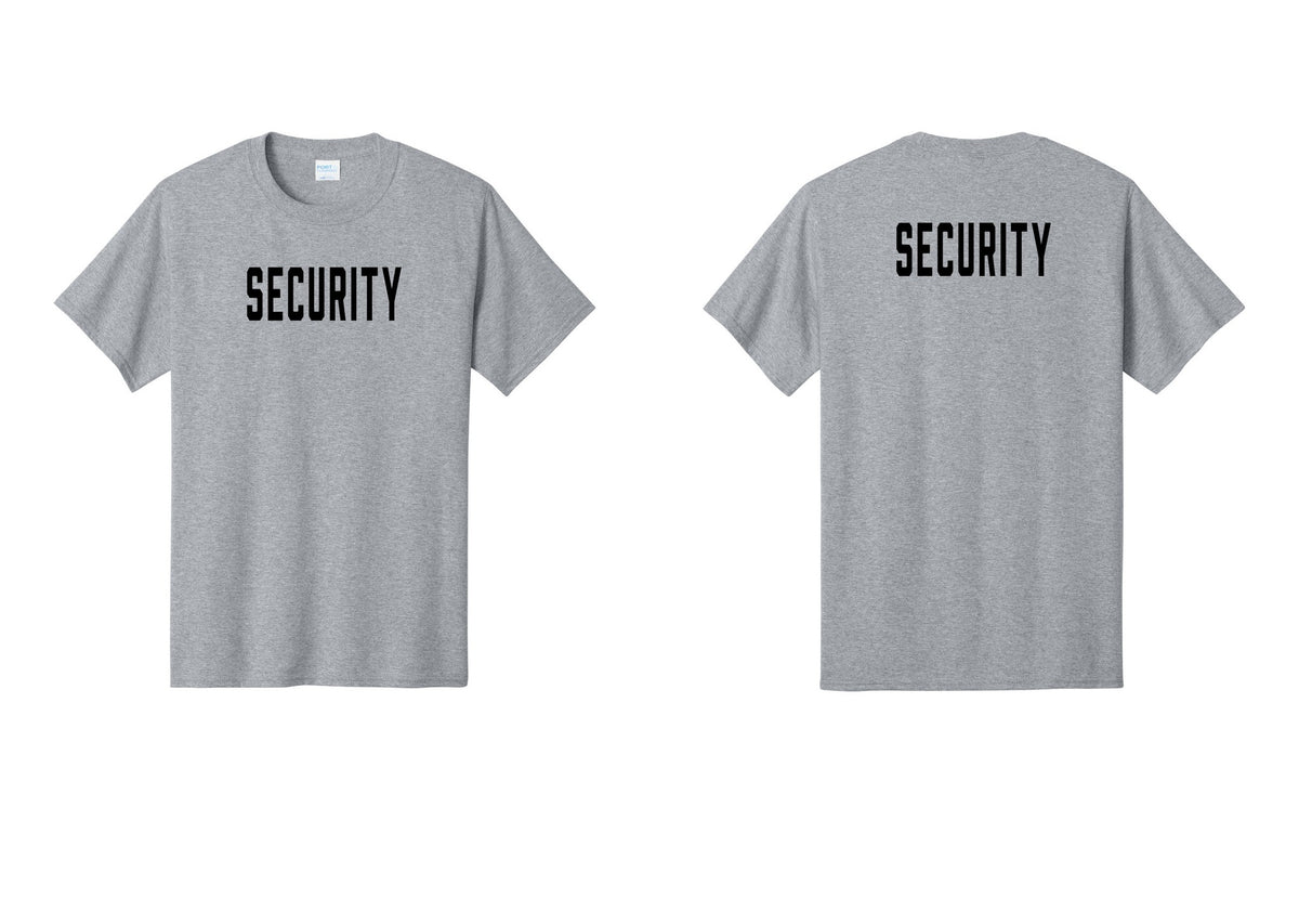 NYC Factory Security T-Shirt, Condensed Lettering - Front + Back - Athletic Heather