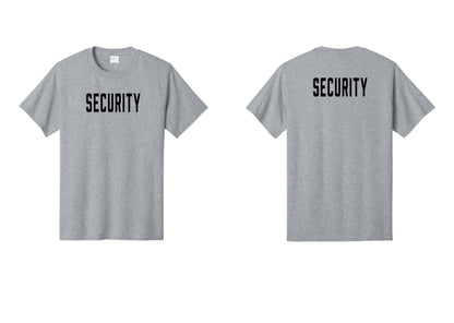 NYC Factory Security T-Shirt, Condensed Lettering - Front + Back - Athletic Heather