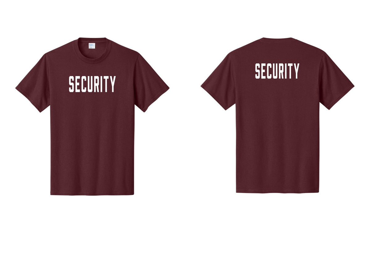 NYC Factory Unisex Security Black T-Shirt - Front + Back - Athletic Maroon