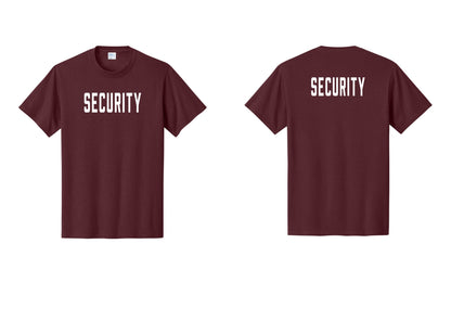 NYC Factory Unisex Security Black T-Shirt - Front + Back - Athletic Maroon