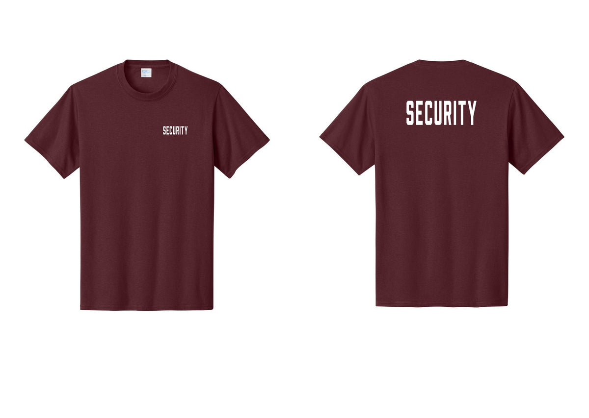 NYC Factory Unisex Security Black T-Shirt - Chest + Back - Athletic Maroon
