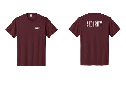 NYC Factory Unisex Security Black T-Shirt - Chest + Back - Athletic Maroon