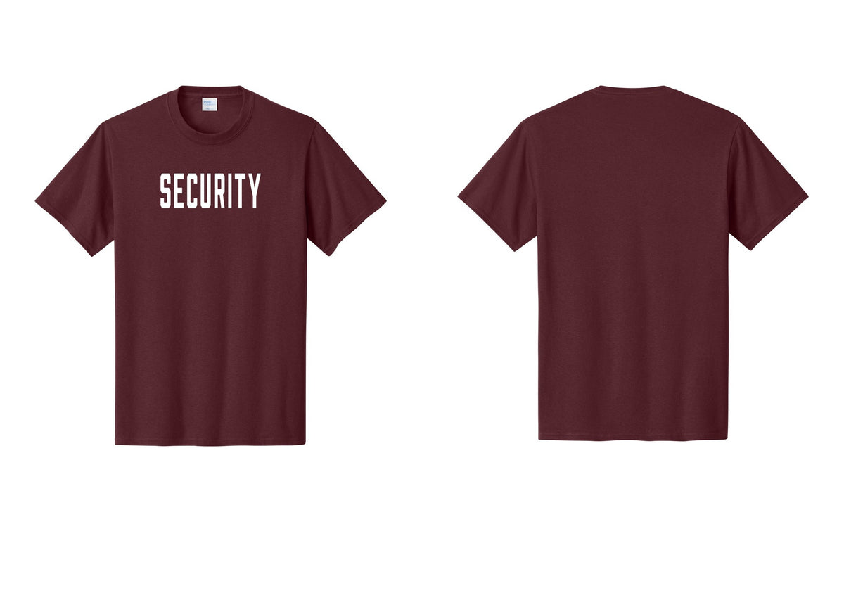 NYC Factory Security T-Shirt, Condensed Lettering - Front Only - Athletic Maroon
