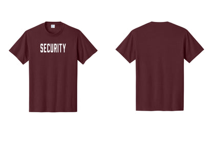 NYC Factory Security T-Shirt, Condensed Lettering - Front Only - Athletic Maroon