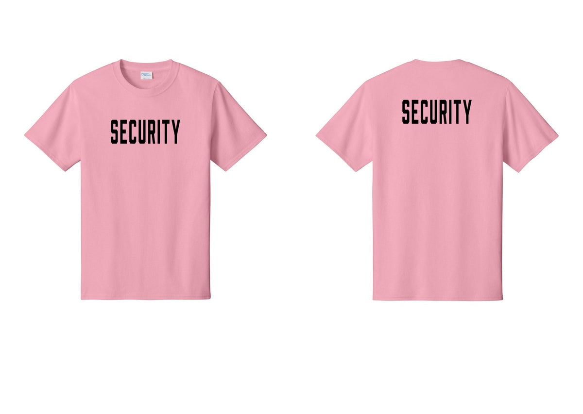 NYC Factory Security T-Shirt, Condensed Lettering - Front + Back - Candy Pink