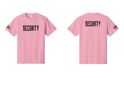 NYC Factory Unisex Security Black T-Shirt - Front + Back + US Flag Sleeve - Candy Pink