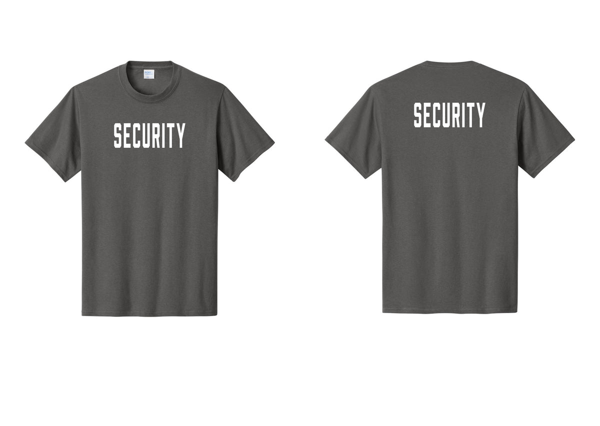 NYC Factory Security T-Shirt, Condensed Lettering - Front + Back - Charcoal