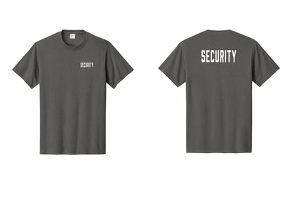 NYC Factory Security T-Shirt, Condensed Lettering - Chest + Back - Charcoal