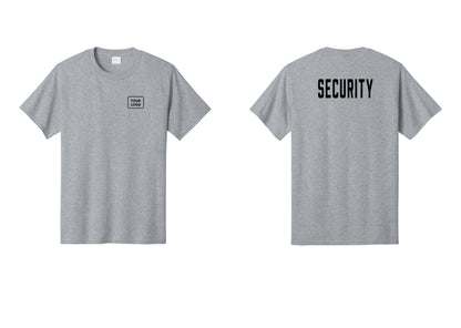 NYC Factory Custom Logo Security T-Shirt, Condensed Lettering - Your Logo + Back - Athletic Heather